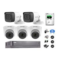 Kit 5 Cámaras de Seguridad Hikvision Audio Incorporado Full Hd 1080P Vigilancia Disco Duro 1Tb