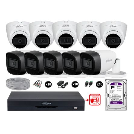 Cámaras Seguridad Kit 10 Con Audio Fhd Disco 1tb Reconocimiento Facial Dahua