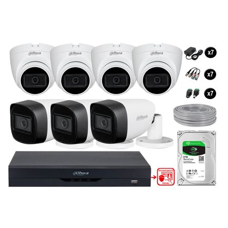 Cámaras Seguridad Kit 7 Con Audio Fhd Disco 2tb Reconocimiento Facial Dahua