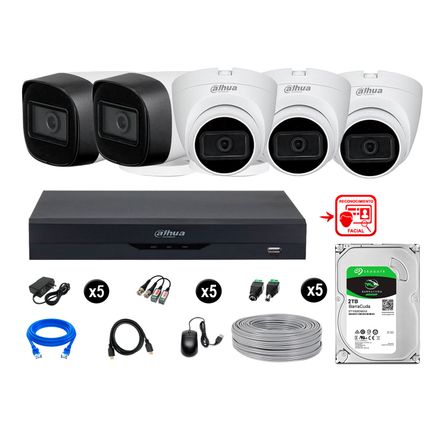 Cámaras Seguridad Kit 5 Con Audio Fhd Disco 2tb Reconocimiento Facial Dahua