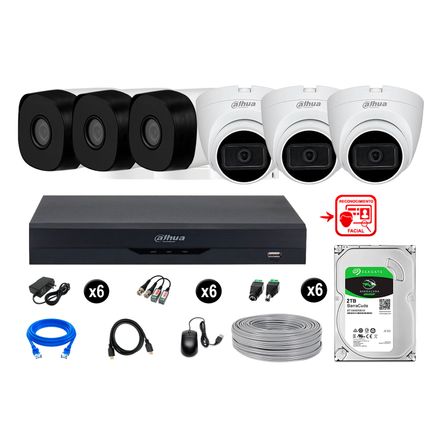 Cámaras Seguridad Kit 6 Fhd 3 Camara Audio  2tb Reconocimiento Facial Dahua