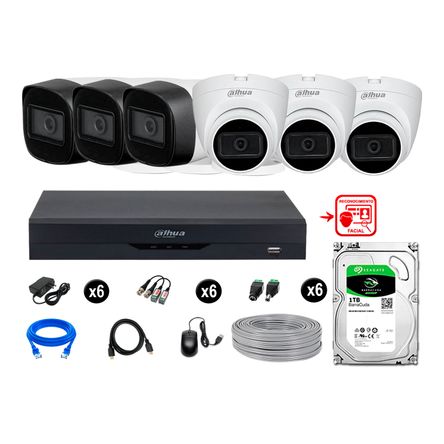 Cámaras Seguridad Kit 6 Con Audio Fhd Disco 1tb Reconocimiento Facial Dahua