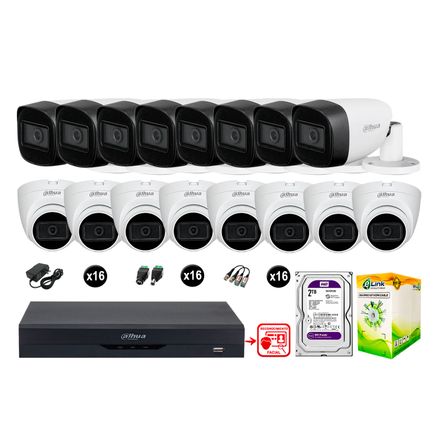 Cámaras Seguridad Kit 16 Con Audio Fhd Disco 2tb Reconocimiento Facial Dahua