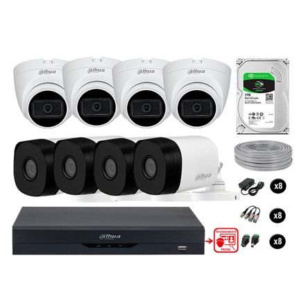 Cámaras Seguridad Kit 8 Fhd 4 Camara Audio  1tb Reconocimiento Facial Dahua