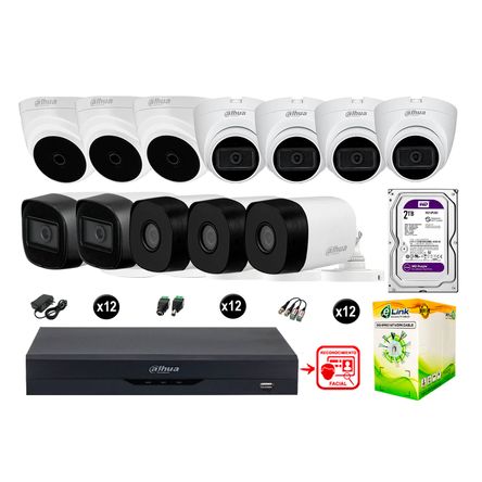 Cámaras Seguridad Kit 12 Fhd 6 Camara Audio 2tb Reconocimiento Facial Dahua