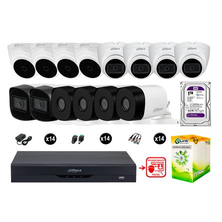 Cámaras Seguridad Kit 14 Fhd 6 Camara Audio 1tb Reconocimiento Facial Dahua