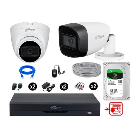 Cámaras Seguridad Kit 2 Fhd 2 Camara Audio  1tb Reconocimiento Facial Dahua