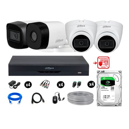 Cámaras Seguridad Kit 4 Fhd 3 Camara Audio  1tb Reconocimiento Facial Dahua