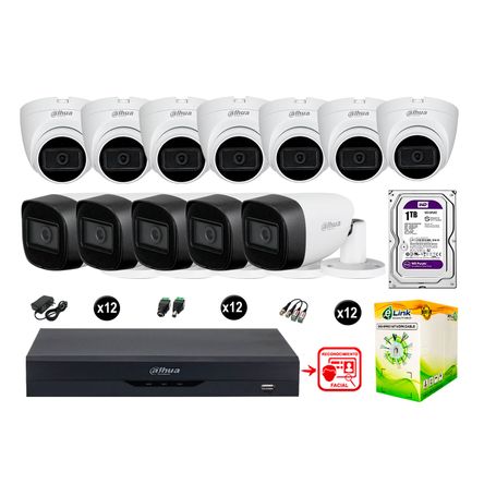 Cámaras Seguridad Kit 12 Con Audio Fhd Disco 1tb Reconocimiento Facial Dahua