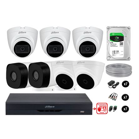 Cámaras Seguridad Kit 7 Fhd 3 Camara Audio  2tb Reconocimiento Facial Dahua