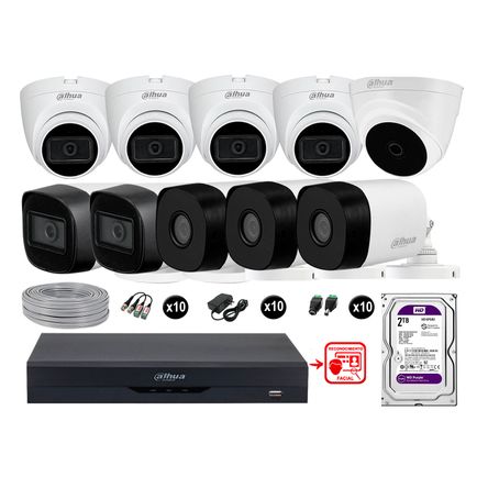 Cámaras Seguridad Kit 10 Fhd 6 Camara Audio 2tb Reconocimiento Facial Dahua