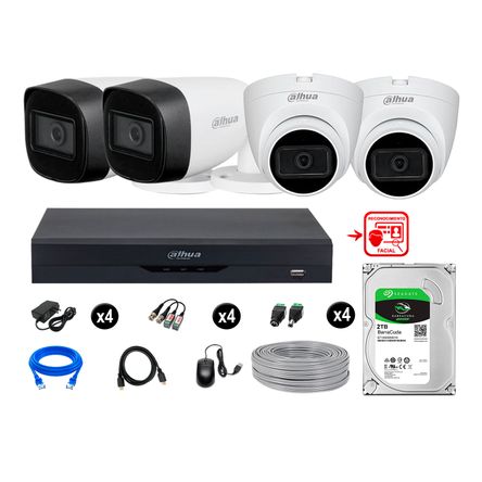 Cámaras Seguridad Kit 4 Con Audio Fhd Disco 2tb Reconocimiento Facial Dahua