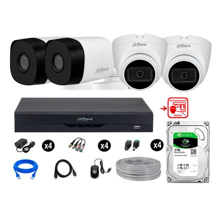 Cámaras Seguridad Kit 4 Fhd 2 Camara Audio  1tb Reconocimiento Facial Dahua