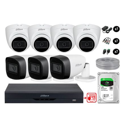 Cámaras Seguridad Kit 7 Con Audio Fhd Disco 1tb Reconocimiento Facial Dahua