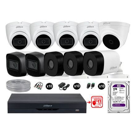 Cámaras Seguridad Kit 10 Fhd 6 Camara Audio 1tb Reconocimiento Facial Dahua