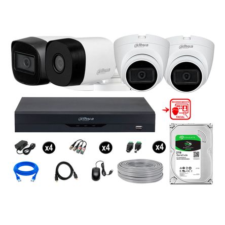 Cámaras Seguridad Kit 4 Fhd 3 Camara Audio  2tb Reconocimiento Facial Dahua