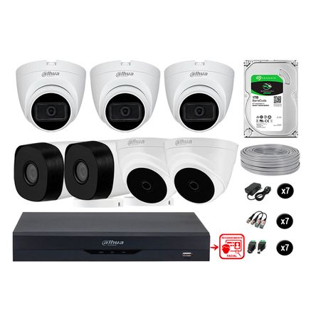 Cámaras Seguridad Kit 7 Fhd 3 Camara Audio  1tb Reconocimiento Facial Dahua