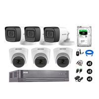 Kit 6 Cámaras de Seguridad Hikvision Audio Incorporado Full Hd 1080P Vigilancia Disco Duro 1Tb