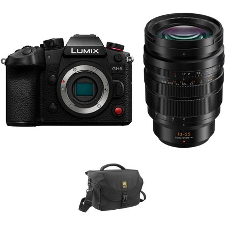 Cámara Mirrorless Panasonic Lumix Gh6 con Lente de 10 25Mm y Kit de Bolsa