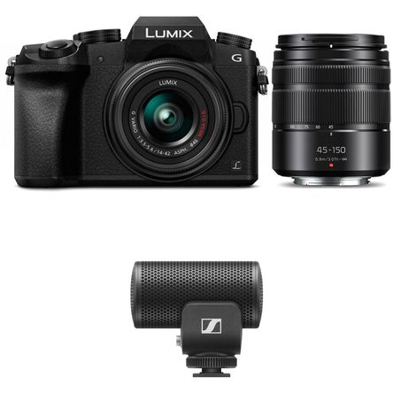 Cámara Mirrorless Panasonic Lumix G7 con Lentes 14 42Mm y 45 150Mm y Kit de Micrófono