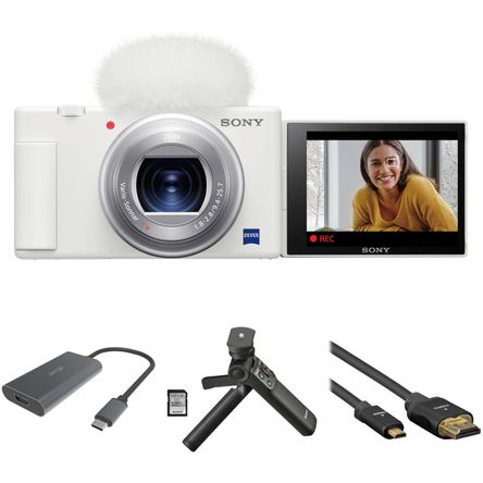 Cámara Digital Sony Zv 1 con Kit de Transmisión para El Hogar Blanco