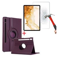 Case Giratoria 360 Morado y Mica de Vidrio Para Samsung Tab S8 11.0 SM-X700