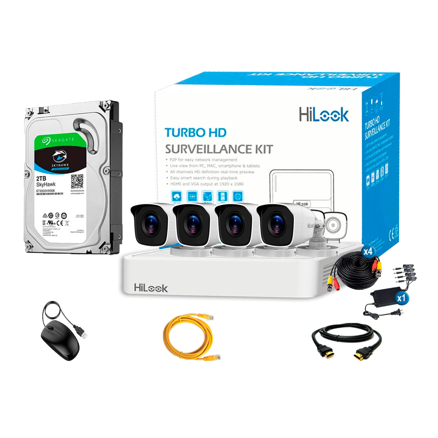 Cámaras Seguridad Hilook Kit 4 Exterior Full Hd 2mp Disco 2tb