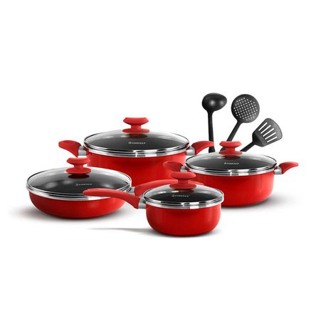 Set de Ollas Antiadherentes Finezza 11 pzas FZ-1625T-2 Rojo Set de Ollas Antiadherentes Finezza 11 pzas FZ-1625T-2 Rojo