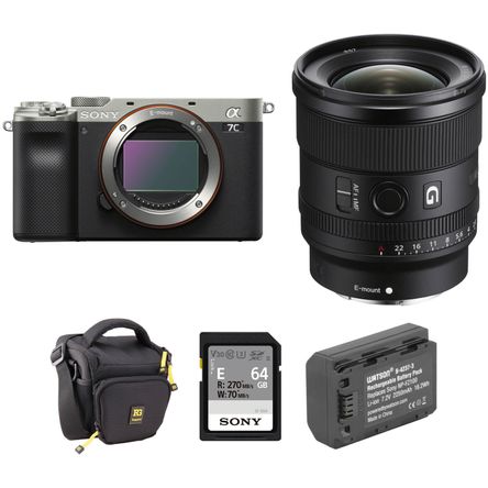 Cámara Mirrorless Sony A7C con Lente de 20Mm F 1.8 y Kit de Accesorios Plateado