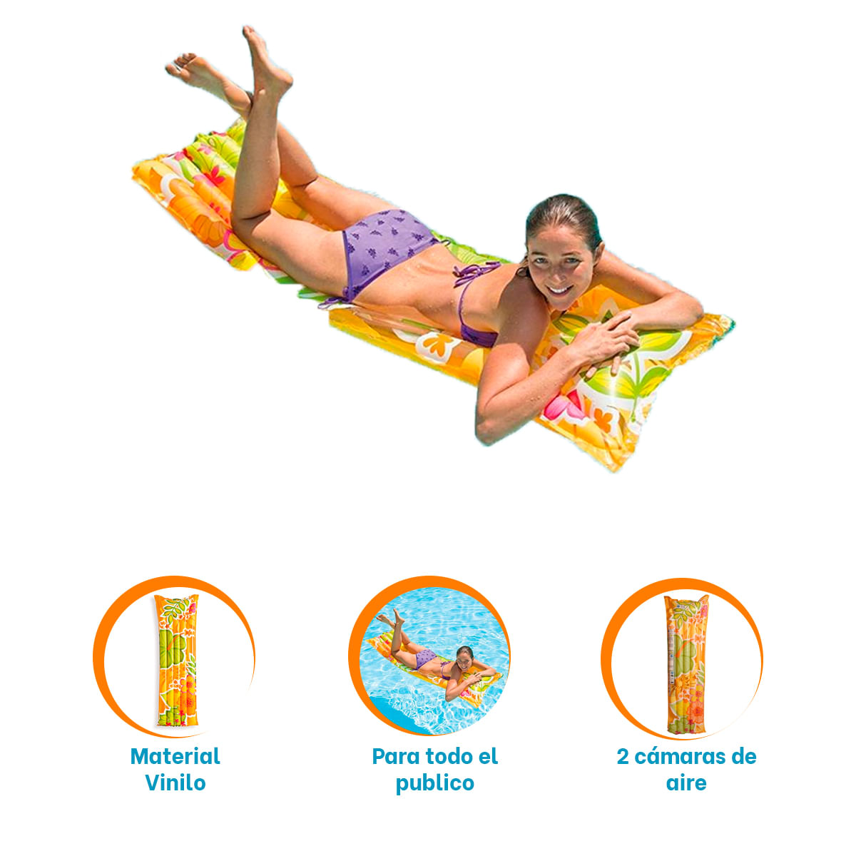 Colchoneta Inflable Anaranjada para Relajarse en Agua
