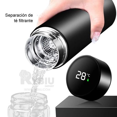 Botella Digital Negro con Filtro de Te y Boca Ancha