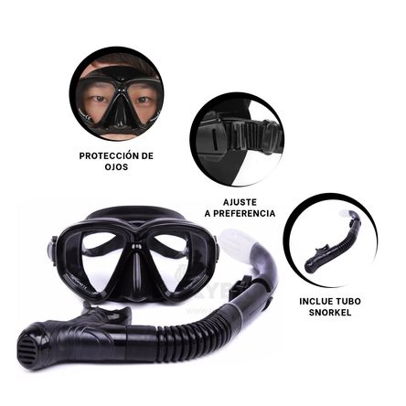 Set de Buceo en Negro Ideal para Natacion RYBIU IMPORT