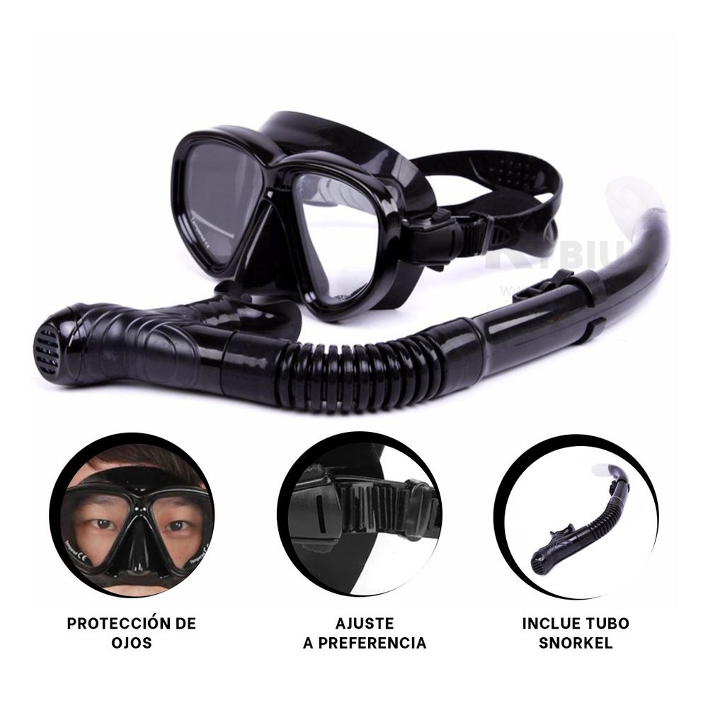 Juego de Mascara de Buceo Ajustable Negro Juego de Mascara de Buceo Ajustable Negro