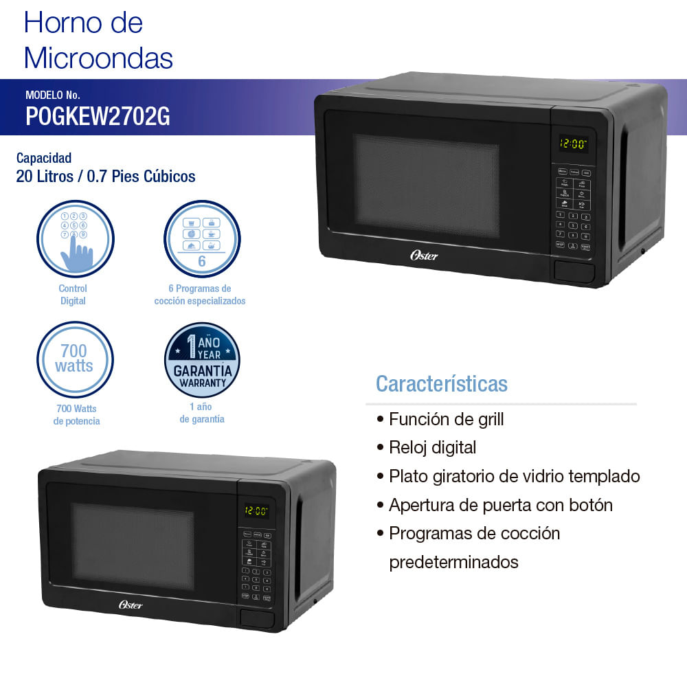 Horno Microondas Oster POGKEW2702G 20L Negro - Promart