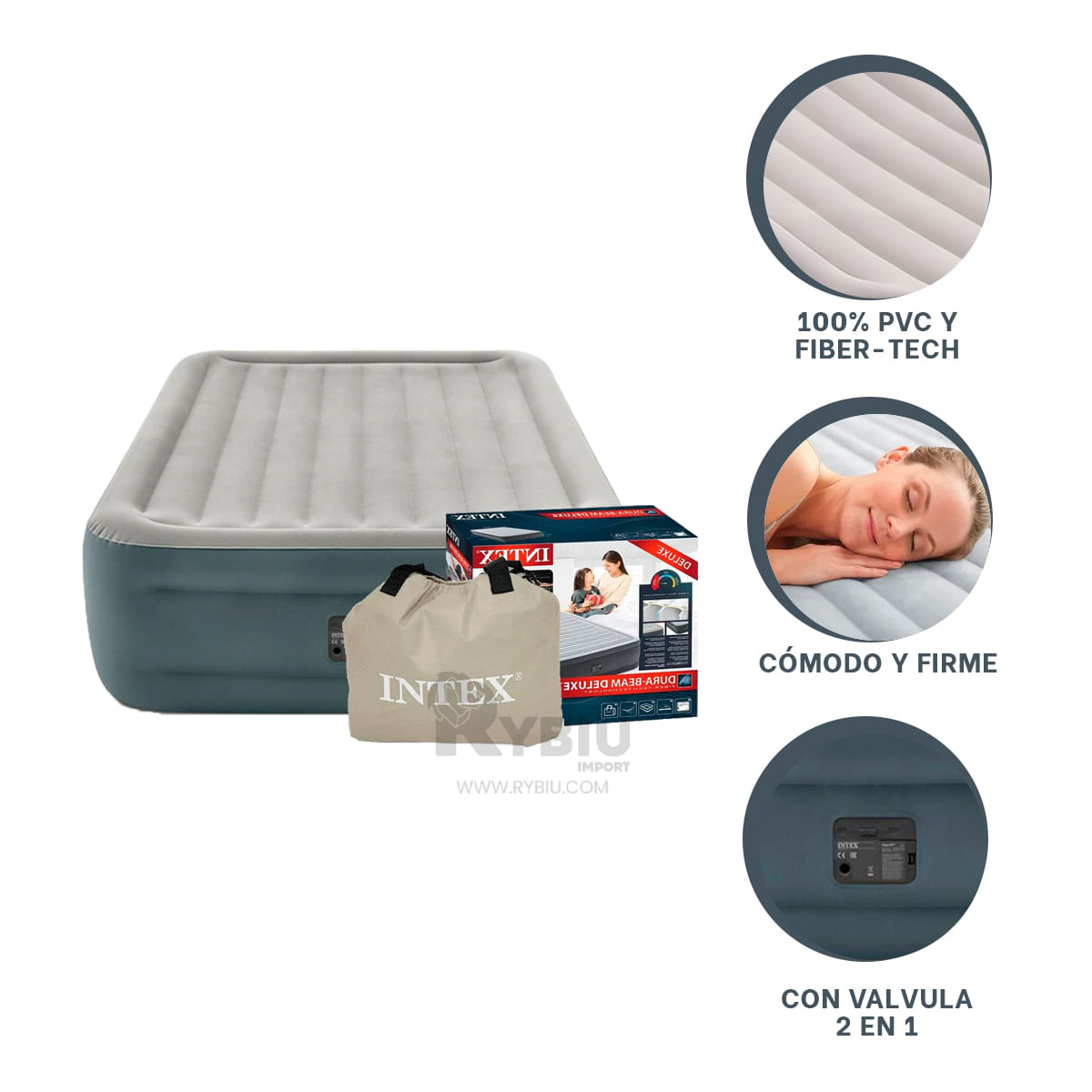 Comodo y Firme Colchon Gris con Valvula 2 en 1