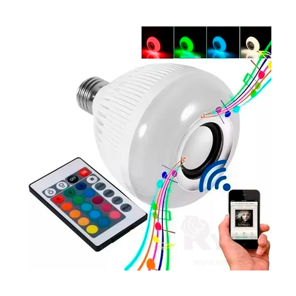 Bombilla con Parlante Inalambrico y Luz RGB para Hogar