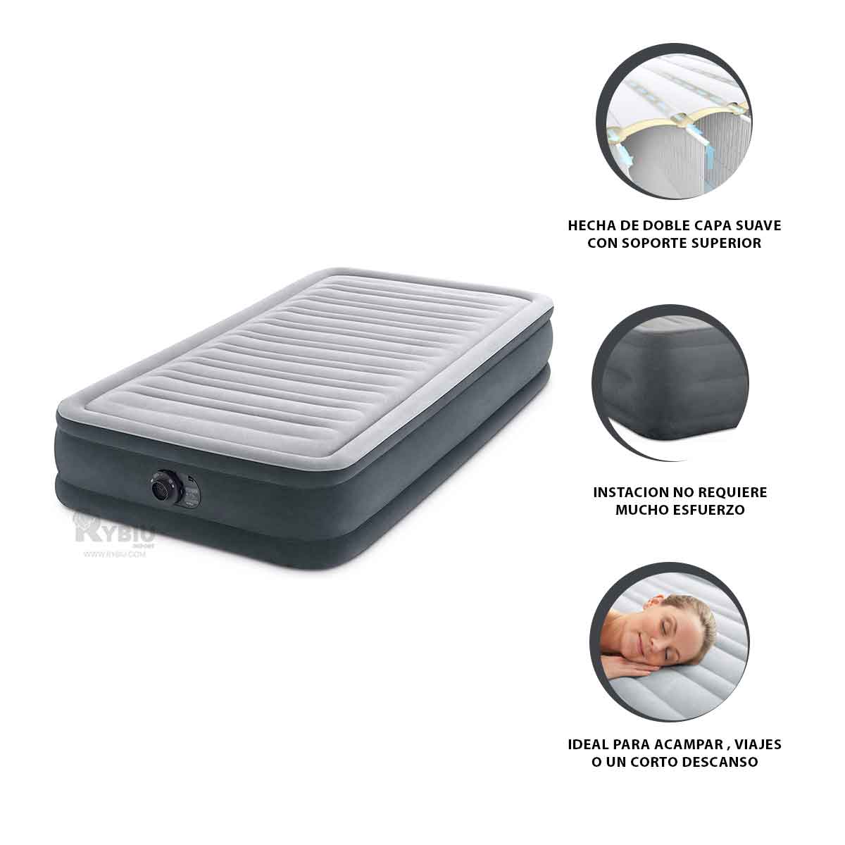 Intex Colchon Cama Inflable de Color Gris