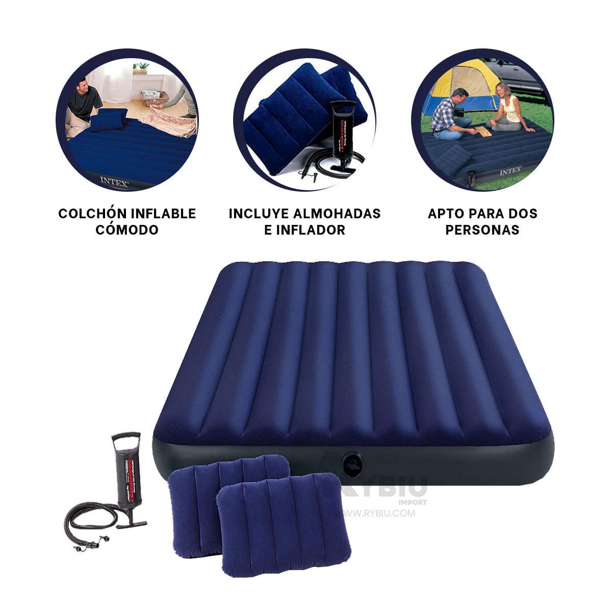 Comodo Colchon Inflable 2 1/2 Plaza mas Almohadas