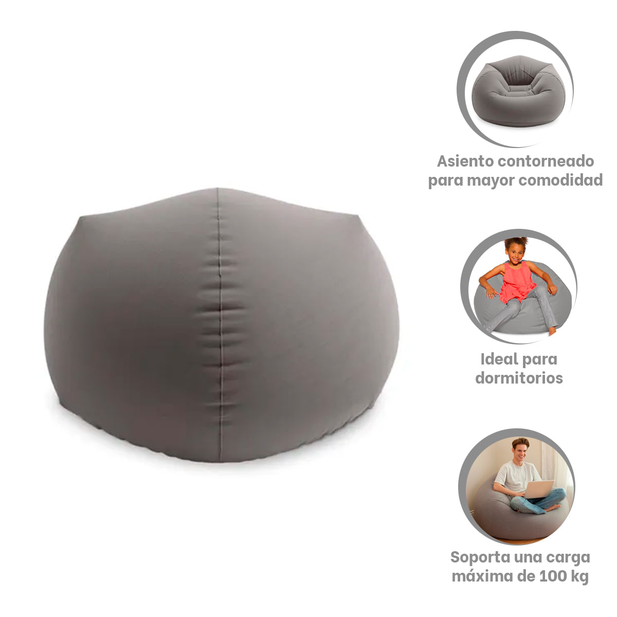 Asiento Contorneado Plomo  para Mayor Comodidad