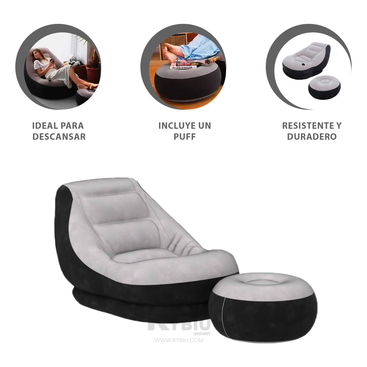 Set de Sofa y Sillon con Puff para Relajarse