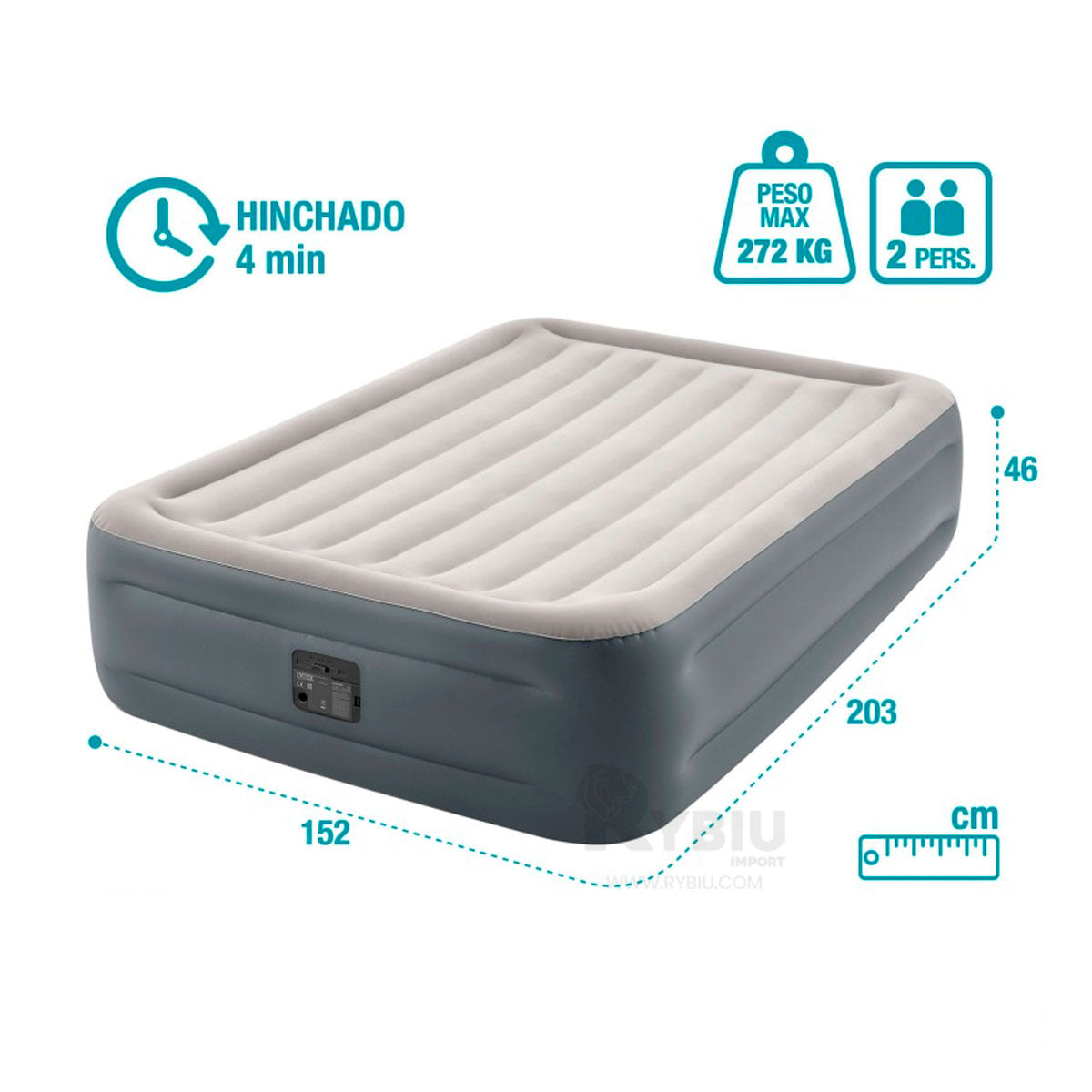 Cama Inflable de Vinilo Alta Calidad Gris