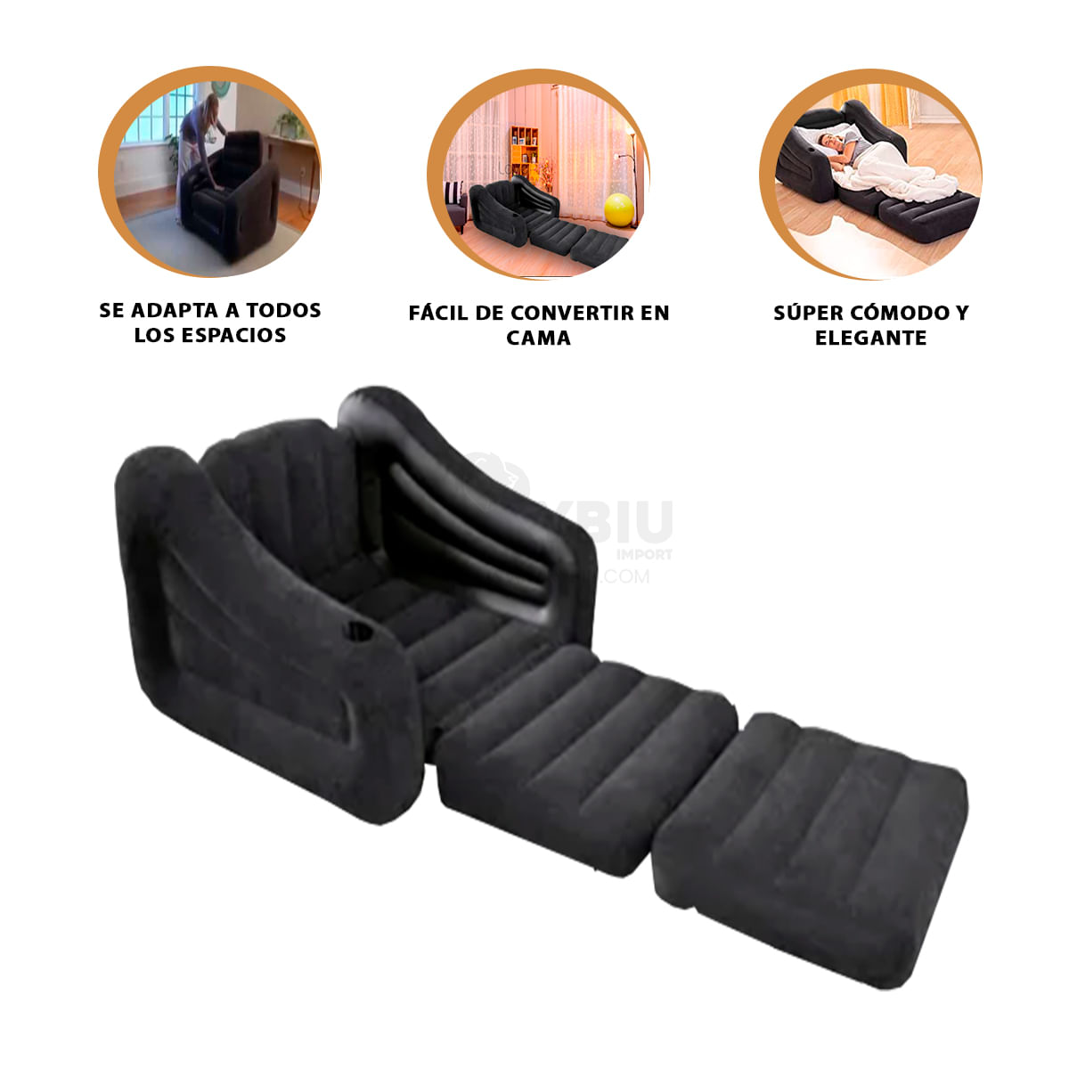 Sofa Cama Inflable de Color Negro
