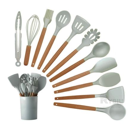 Set 12 Utensilios de Cocina Silicona Verde - Promart