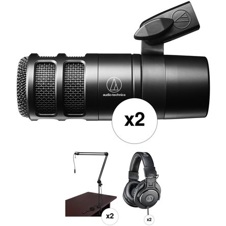 Kit de Micrófonos para Podcast Audio Technica At2040 para Dos Personas con Brazo de Transmisión y Au