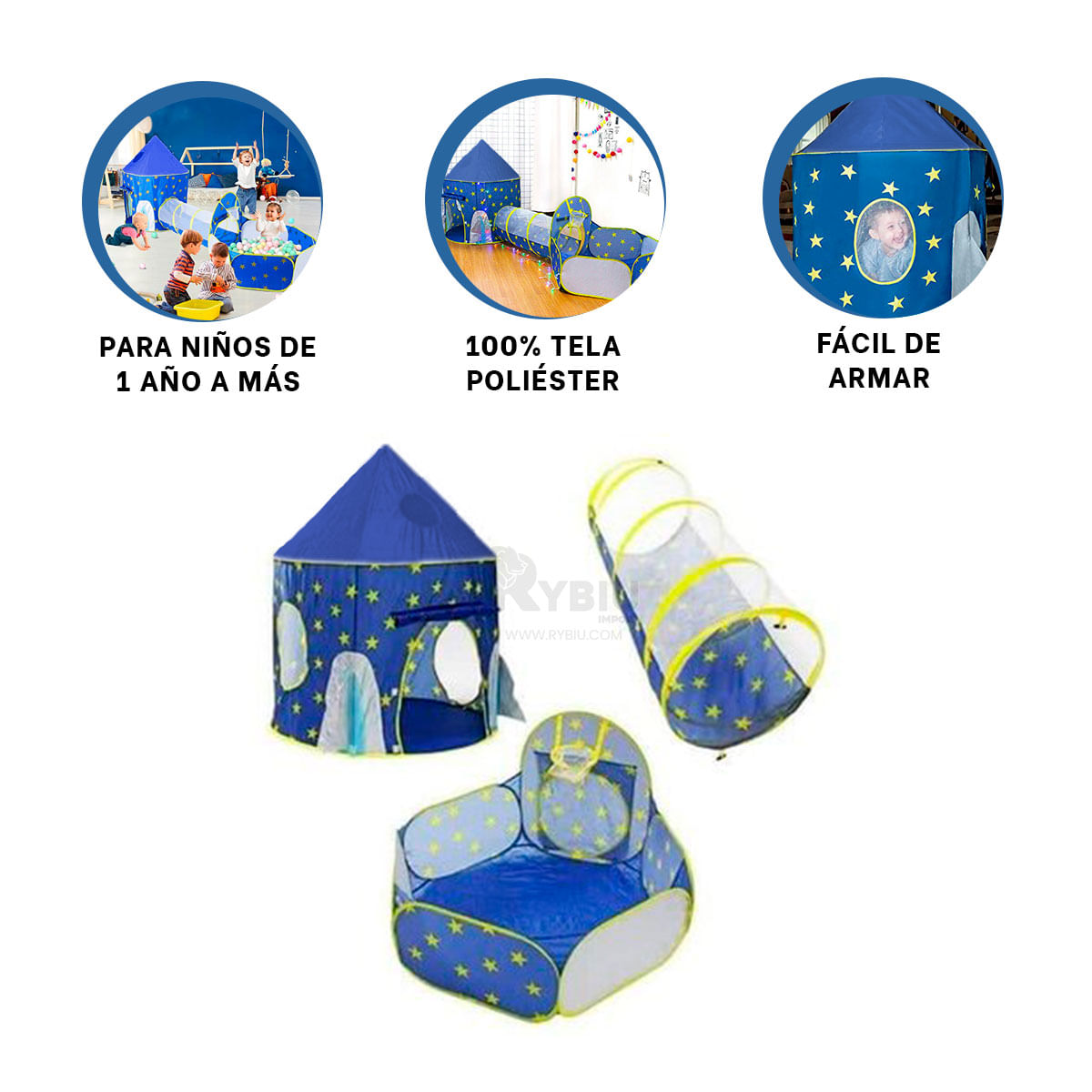 Agradable Set 3 Piezas de Carpa de Niño Azul