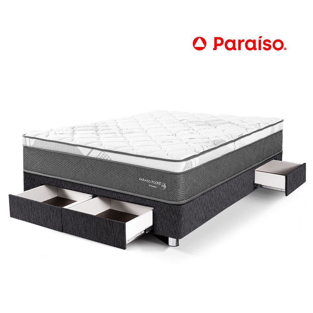 Cama Paraíso Pocket Star 2 Plz Con Cajones - Charcoal