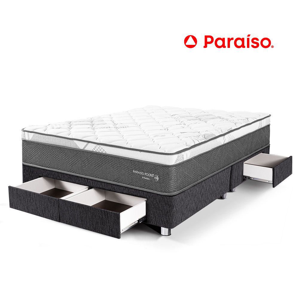 Cama Paraíso Pocket Star King Con Cajones - Charcoal