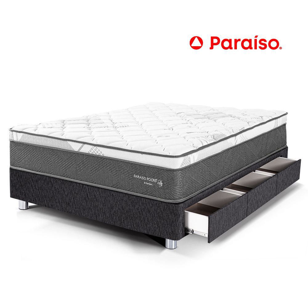 Cama Paraíso Pocket Star 1.5 Plz Con Cajones - Charcoal
