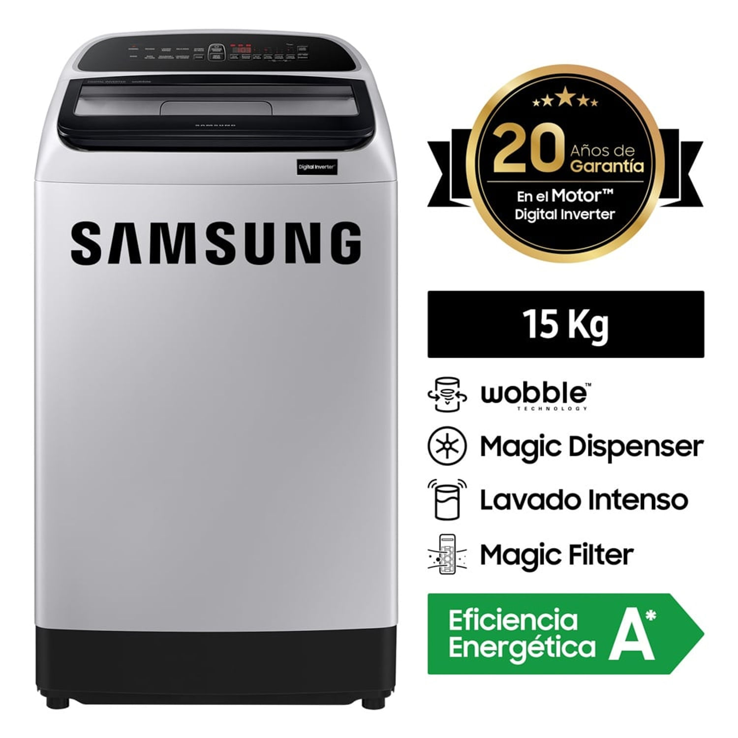 Lavadora SAMSUNG Carga Superior 15 Kg WA15T5260BY/PE Gris