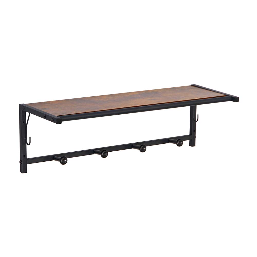 Perchero de Pared Industrial Orange Negro de Acero/MDF con 4 Ganchos